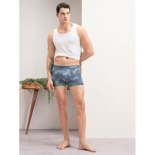 Damensch Men's Regular Fit Printed Trunks Underwear | Supima, Modal Fabric, Anti-Bacterial And Microfibre Waistband-Cloud Blue-M