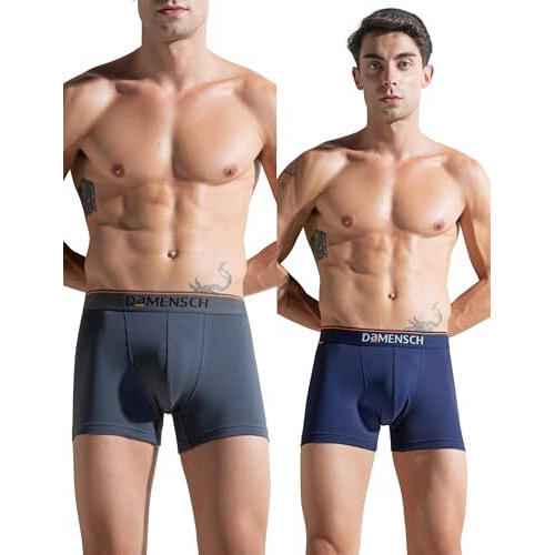 Damensch Men's Regular Fit Cotton Basic Solid Trunks | Combed Cotton, Stretchy Fabric, Anti-Bacterial And Microfibre Waistband, Underwear For Men, Innerwear Men-Charcoal Dust,New Navy-M