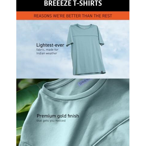 Damensch Breeeze Regular Fit Ultralight Melange T-Shirts Shorts For Men | Premium Combed Cotton Vortex Blend, Superior Gold Finish- Teal Haze-Xl