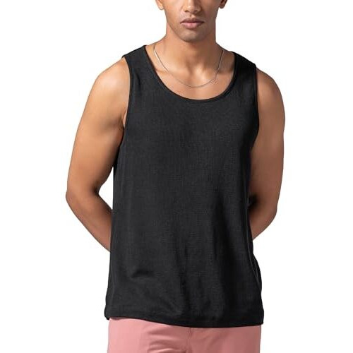 Damensch Relaxed Fit Cotton Rich Blend Waffle Texture Anti- Bacterial Super Premium Solid Tank Top Gym T Shirts For Men Pack Of 1-Jet Black-L