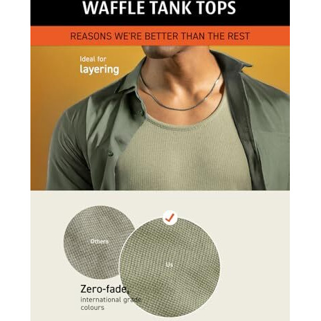 Damensch Relaxed Fit Cotton Rich Blend Waffle Texture Anti- Bacterial Super Premium Solid Tank Top Gym T Shirts For Men Pack Of 1-Jet Black-L