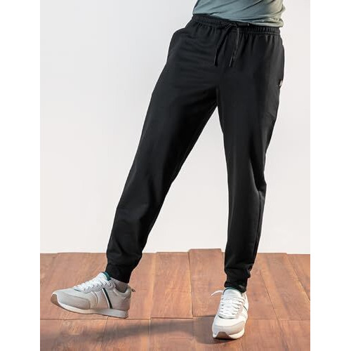 Damensch Regular Fit Cotton Blend Joggers Solid Moisture Wicking Antimicrobial Zipper Pocket Super Comfortable Baby Terry Lounge Joggers For Men - Bold Black - M
