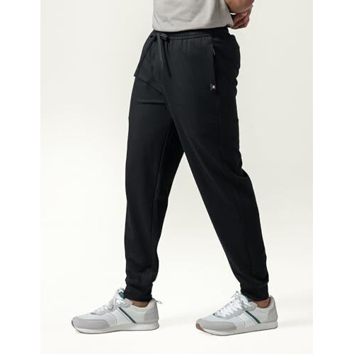 Damensch Regular Fit Cotton Blend Joggers Solid Moisture Wicking Antimicrobial Zipper Pocket Super Comfortable Baby Terry Lounge Joggers For Men - Bold Black - M