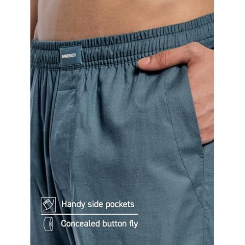 Damensch Men's Regular Fit Cotton Linen Blend Pyjama Side Pockets Back Pocket Drawstring Waistband Super Breathable Fabric Premium Linen Pyjama For Men-Wind Blue-L