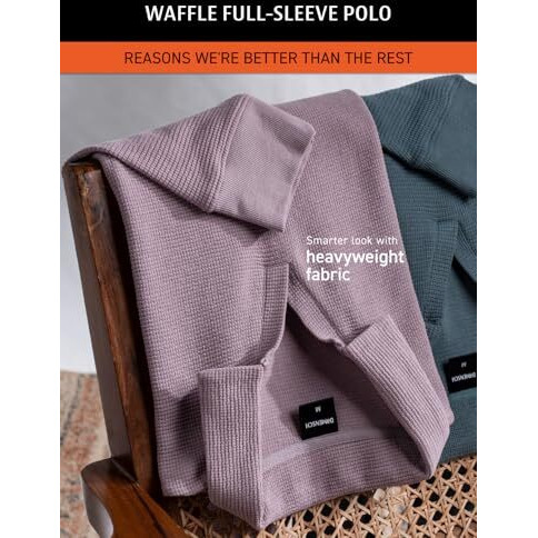 Damensch Statement Waffle Johnny Collar Full Sleeve Polo With Premium Cotton Blend, Waffle Texture, Colours By High-Iq Dyes Heavy Weight Fabric T-Shirt For Men - Teal Blue - M