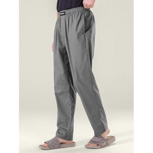 Damensch Relaxed Fit Premium Cotton Casual Style|Dual Pockets|Ultra Light| Breathable Microfibre Waistband|Anti-Bacterial|Stretchable, Soft Comfortable| Lounge Pyjamas For Men - Las Grey - 2Xl