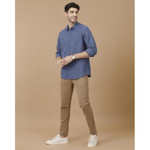 Cavallo By Linen Club Men's Blended Linen Navy Blue Checked Full Sleeve Casual Shirt(Size-42)-Casfck804M259