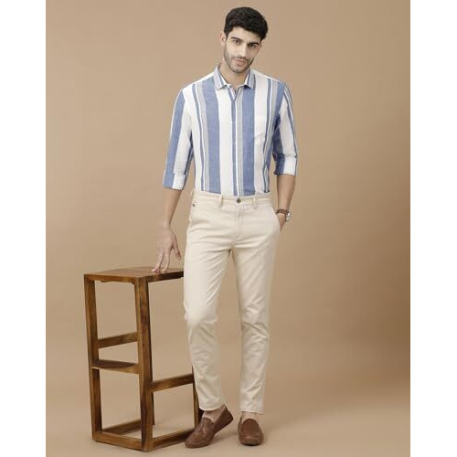 Cavallo By Linen Club Men's Blended Linen Blue Striped Full Sleeve Casual Shirt(Size-42)-Casfst804M237