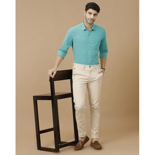Cavallo By Linen Club Men's Blended Linen Green Checked Full Sleeve Casual Shirt(Size-42)-Casfck804M333