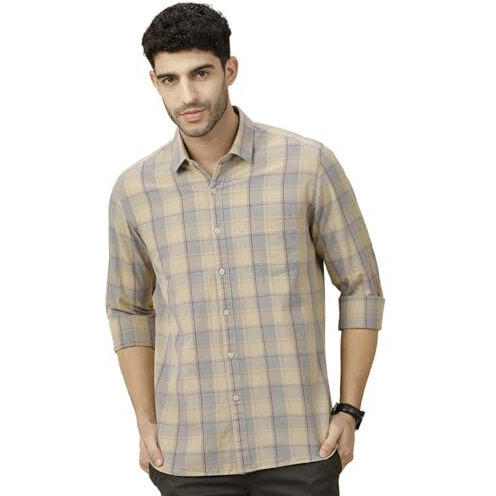 Cavallo By Linen Club Men's Blended Linen Brown Checked Full Sleeve Casual Shirt(Size-42)-Casfck801M343