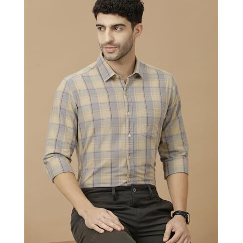 Cavallo By Linen Club Men's Blended Linen Brown Checked Full Sleeve Casual Shirt(Size-42)-Casfck801M343