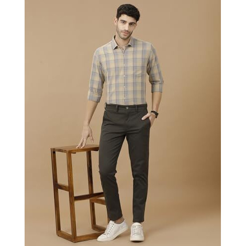 Cavallo By Linen Club Men's Blended Linen Brown Checked Full Sleeve Casual Shirt(Size-42)-Casfck801M343