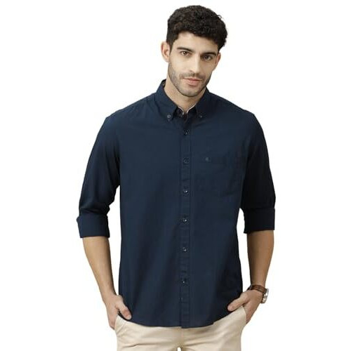 Cavallo By Linen Club Men's Blended Linen Blue Solid Full Sleeve Casual Shirt(Size-42)-Casfsd826M472