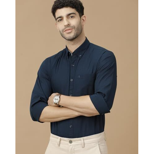 Cavallo By Linen Club Men's Blended Linen Blue Solid Full Sleeve Casual Shirt(Size-42)-Casfsd826M472