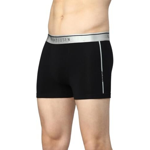 Van Heusen Men's Cotton Blend Classic Solid Trunks (Pack Of 1) (30041_Black_M)