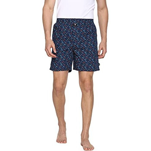 Van Heusen Men Boxer Shorts - 100% Combed Cotton - Pack Of 2 - Allover Print, Side Pocket, Side Slits Blue, Black