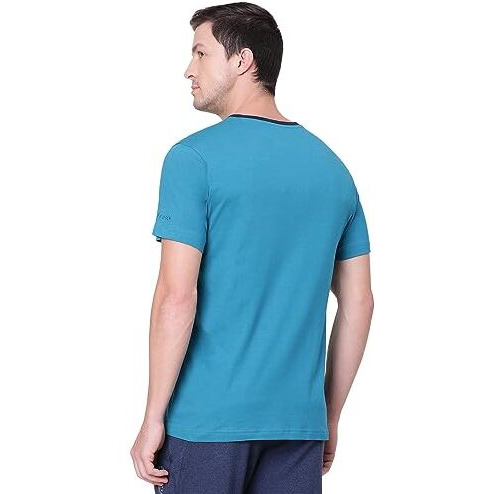 Van Heusen Men Athleisure Smart Tech Regular Fit T-Shirt - Easy Stain Release, Anti Stat, Ultra Soft_60001_Turkish Blue_L