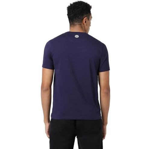 Van Heusen Men's Cotton Blend Flex Striped Regular T-Shirt (Vfkcaatfr49294_Navy L)