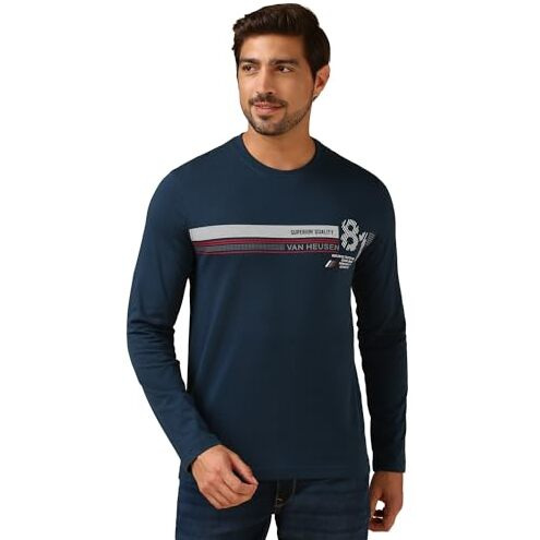 Van Heusen Cotton Men's Regular Fit T-Shirt (Ihqts1Ldss60095_Navy_Medium_Blue