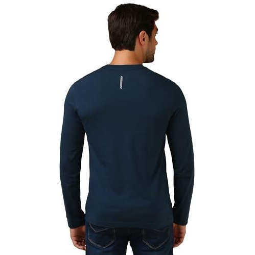 Van Heusen Cotton Men's Regular Fit T-Shirt (Ihqts1Ldss60095_Navy_Medium_Blue