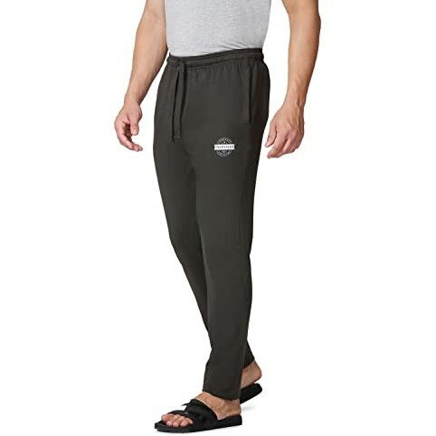 Van Heusen Men Regular Fit Trackpants - 100% Combed Cotton - Drawstring Waist, Functional Pockets_57041_Moss Green_L
