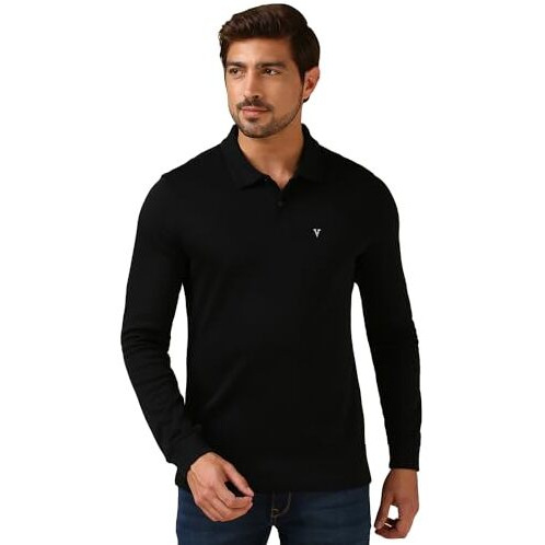 Van Heusen Men's Regular Fit T-Shirt (Ih7Tskpl1Bk60047_Black_L