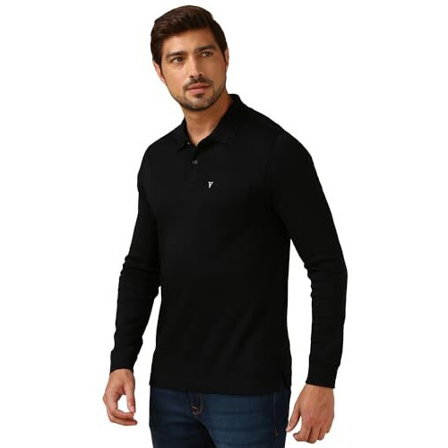 Van Heusen Men's Regular Fit T-Shirt (Ih7Tskpl1Bk60047_Black_L
