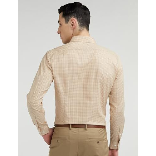 Van Heusen Men's Cotton Checkered Slim Fit Shirt (Vhsfrslbr46677_Beige 42)
