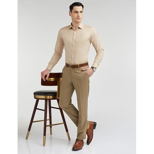 Van Heusen Men's Cotton Checkered Slim Fit Shirt (Vhsfrslbr46677_Beige 42)