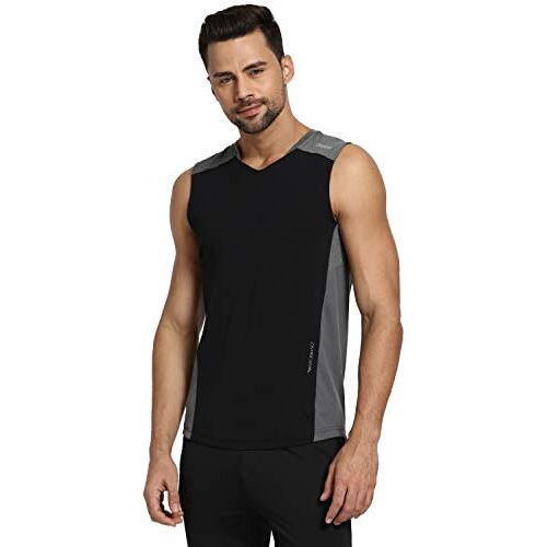 Van Heusen Athleisure Men's Quick Dry Gym Vest (61082_Black_Large)