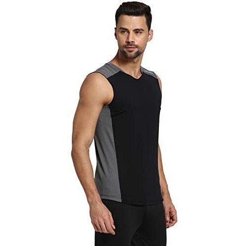 Van Heusen Athleisure Men's Quick Dry Gym Vest (61082_Black_Large)