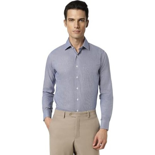 Van Heusen Cotton Men's Solid Slim Fit Formal Shirt (Vhsfbslbm09894_Blue And White 42)