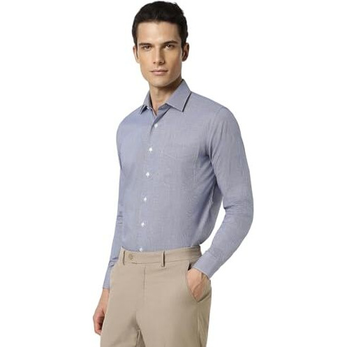 Van Heusen Cotton Men's Solid Slim Fit Formal Shirt (Vhsfbslbm09894_Blue And White 42)