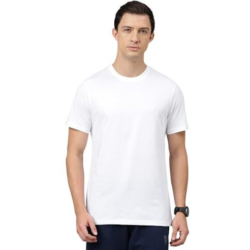 Van Heusen Men's Cotton Solid Regular Fit T-Shirt (Ihts1Lwhe60052_White,L