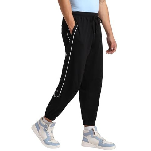 Nobero Malone Joggers Men's Solid Black Color Slim Fit Night Sleep Lounge Running Joggers Lower Wear Sweat Bottoms Track Pants Outfit For Mens Boys Casual Gym Sports Cotton-L
