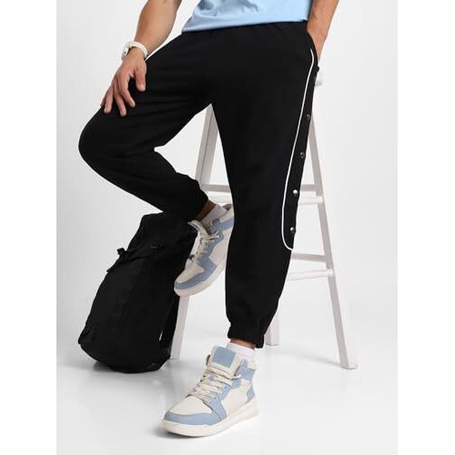 Nobero Malone Joggers Men's Solid Black Color Slim Fit Night Sleep Lounge Running Joggers Lower Wear Sweat Bottoms Track Pants Outfit For Mens Boys Casual Gym Sports Cotton-L