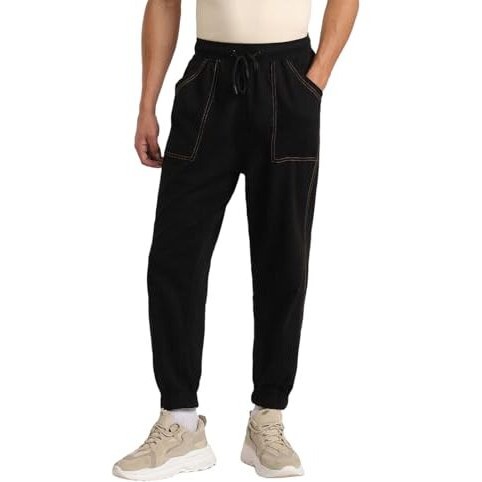 Nobero Owens Joggers Men's Solid Black Color Slim Fit Night Sleep Lounge Running Joggers Lower Wear Sweat Bottoms Track Pants Outfit For Mens Boys Casual Gym Sports Cotton-L