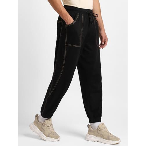 Nobero Owens Joggers Men's Solid Black Color Slim Fit Night Sleep Lounge Running Joggers Lower Wear Sweat Bottoms Track Pants Outfit For Mens Boys Casual Gym Sports Cotton-L