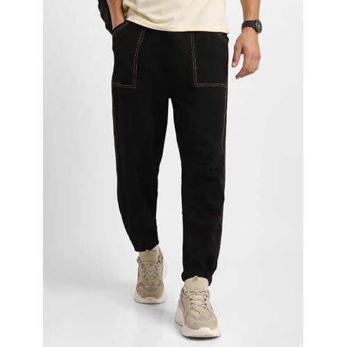 Nobero Owens Joggers Men's Solid Black Color Slim Fit Night Sleep Lounge Running Joggers Lower Wear Sweat Bottoms Track Pants Outfit For Mens Boys Casual Gym Sports Cotton-L