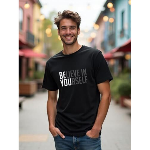 Nobero Men's Letter Print Regular Fit T-Shirt (1M-Twts-C0218-Bl_Black L)