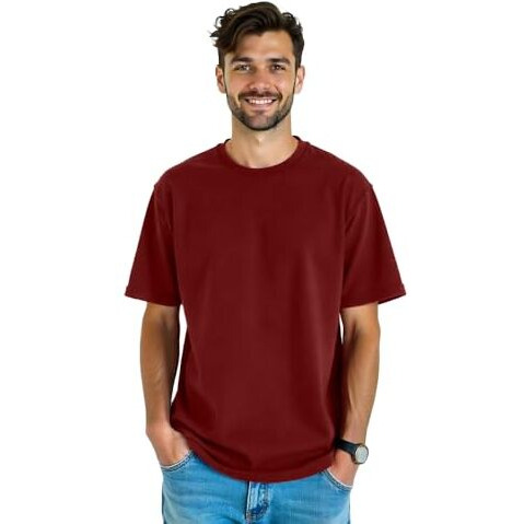 Nobero Men's Solid Oversized Fit T-Shirt (1M-Twts-R0039_Maroon