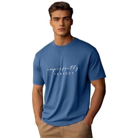 Nobero Men's Letter Print Regular Fit T-Shirt (1M-Twts-C0252-Mn_Marine L)
