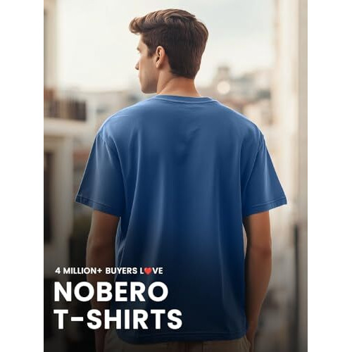 Nobero Men's Letter Print Regular Fit T-Shirt (1M-Twts-C0252-Mn_Marine L)