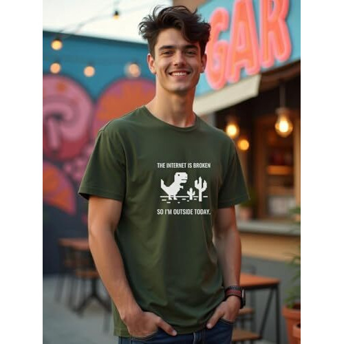 Nobero Men's Letter Print Regular Fit T-Shirt (1M-Twts-C0561-Wr_Olive Green
