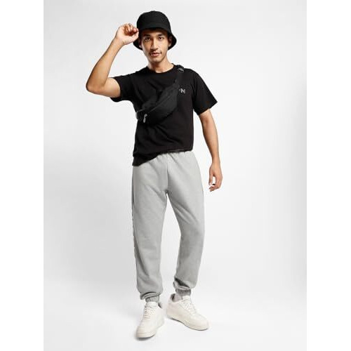 Nobero Men's Relaxed Fit Track Pants (1M-Bwjg-R0089_Grey Melange