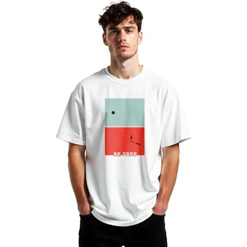 Nobero Men's Cotton Letter Print Oversized Fit T-Shirt (1M-Twrt-C0469-Wt_White,Large
