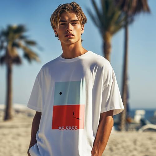 Nobero Men's Cotton Letter Print Oversized Fit T-Shirt (1M-Twrt-C0469-Wt_White,Large