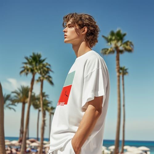 Nobero Men's Cotton Letter Print Oversized Fit T-Shirt (1M-Twrt-C0469-Wt_White,Large