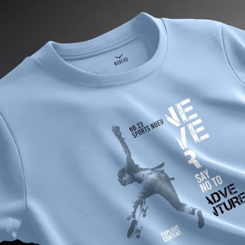 Nobero Cotton Men's Letter Print Oversized Fit T-Shirt (1M-Twrt-C0612-Pbl_Powder Blue, Large