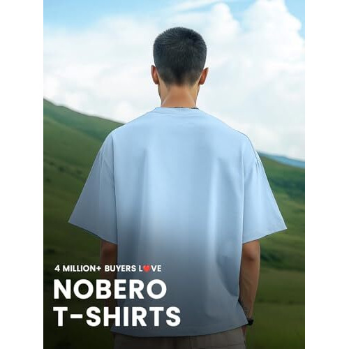 Nobero Cotton Men's Letter Print Oversized Fit T-Shirt (1M-Twrt-C0612-Pbl_Powder Blue, Large